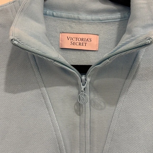 Victoria’s Secret Baby Blue Cropped Quarter Zip Sweatshirt, Medium - Picture 2 of 6